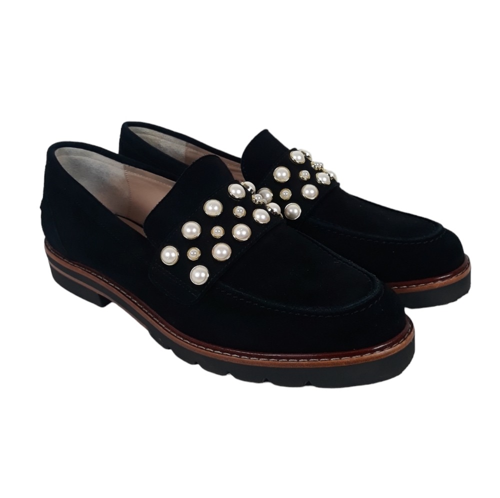 Stuart Weitzman Pearl Embellished Suede Loafers